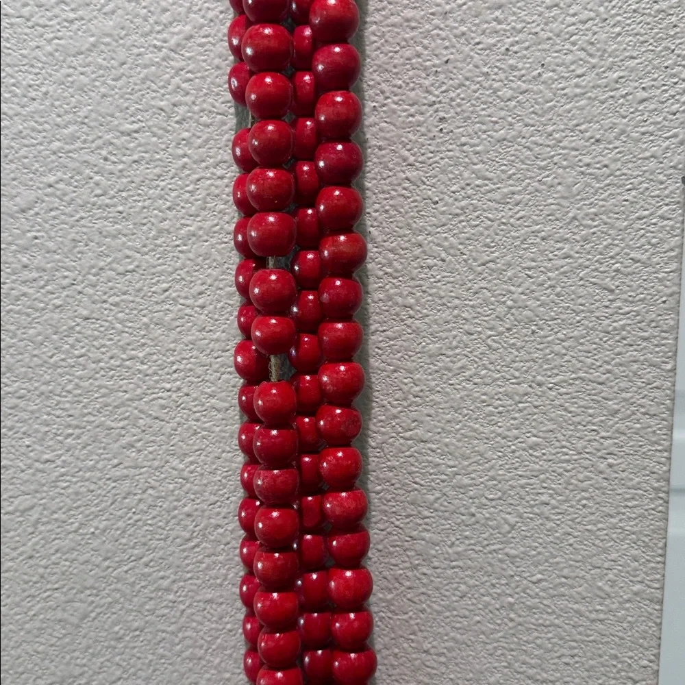 Red Wood Beaded Garland - set of 4 strands - approx 110 inches each